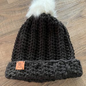 Handmade Wool Hat - Black/White Pompom