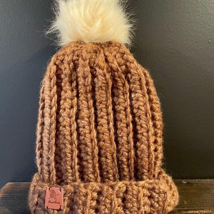 Handmade Wool Hat - Burnt Orange/ Ivory Pompom