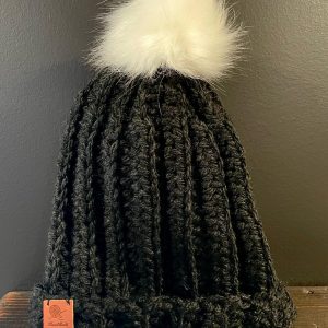 Handmade Wool Hat - Black/ Ivory Pompom