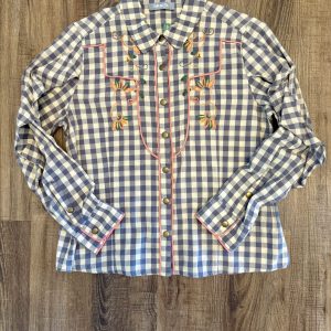 Gingham Embroidered Western Shirt SIZE LARGE