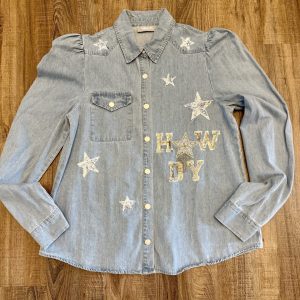 HEE HAW Western Sequin Jean Shirt SIZE LARGE
